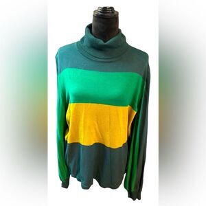 Retro Colorblock Turtleneck Sweater Green size‎ XXL